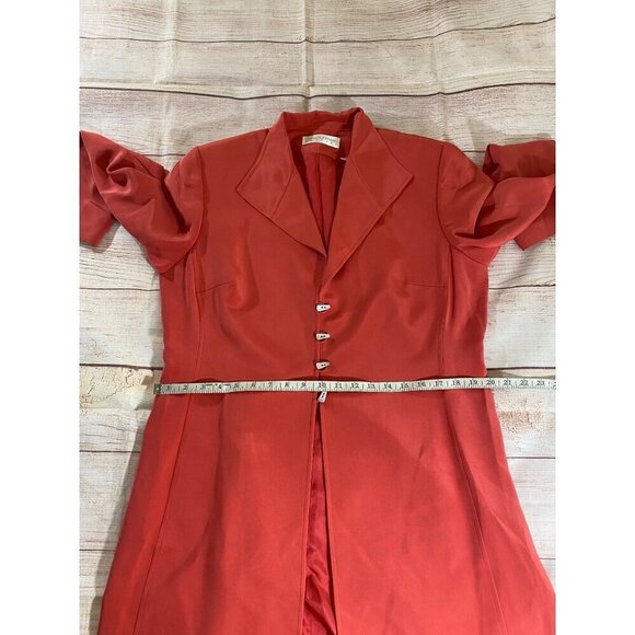 Dana Buchman Women's Orange Silk Sea Shell Button Front Long Coat - 14 - Picture 11 of 13